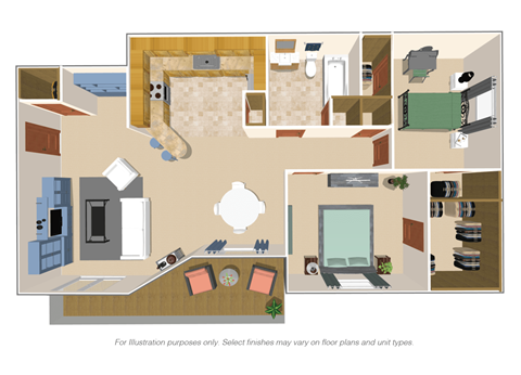 Floor plan for 2 beds, 1 bath, 925 sqft